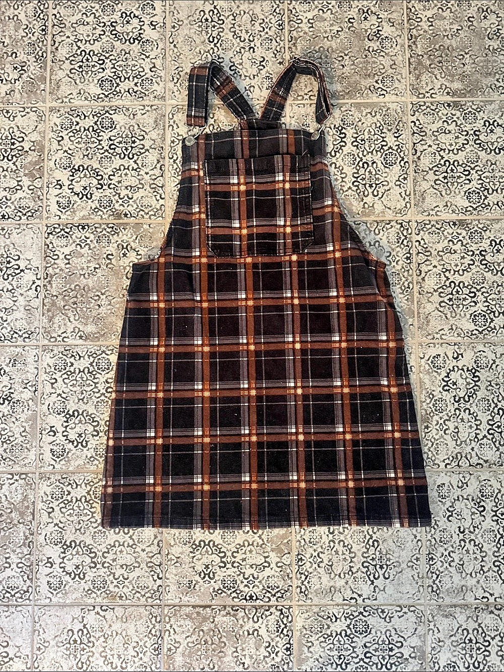 art class Girls Plaid Corduroy Overall Pinafore Dress Brown & Black XL